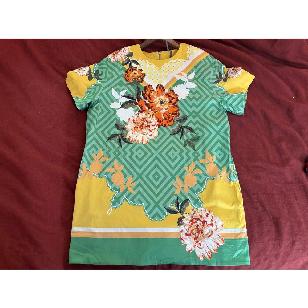 ANTHROPOLOGIE Scarf Print Floral Rayon Shift Mini Dress grandmillenial tshirt - Picture 4 of 8